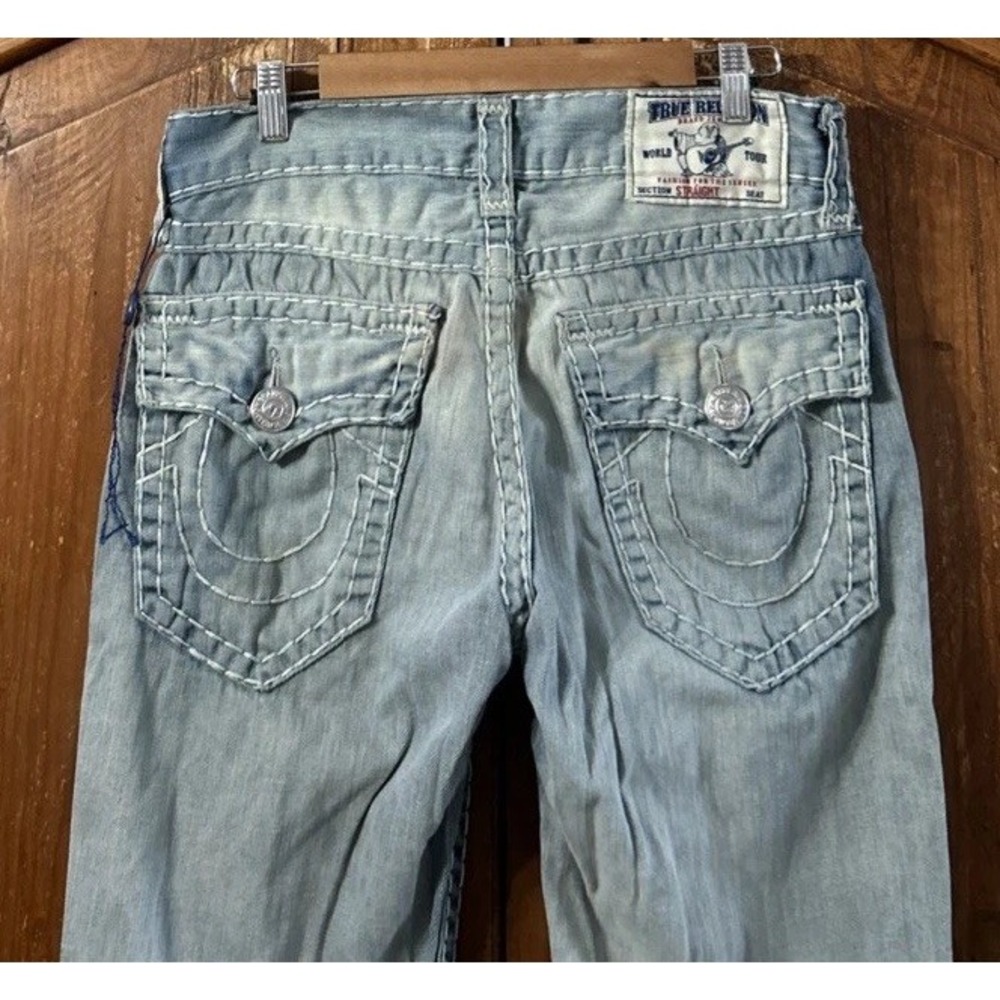 Mens TRUE RELIGION Super T Natural Straight Flap Jeans Sz 31 31x33
